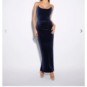 Navy Velvet Evening Gown